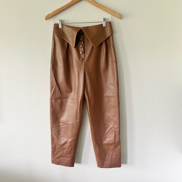 SELMACILEK Vegan Leather High Rise Pant & Crop Shirt Set in Brown - Picture 3 of 11